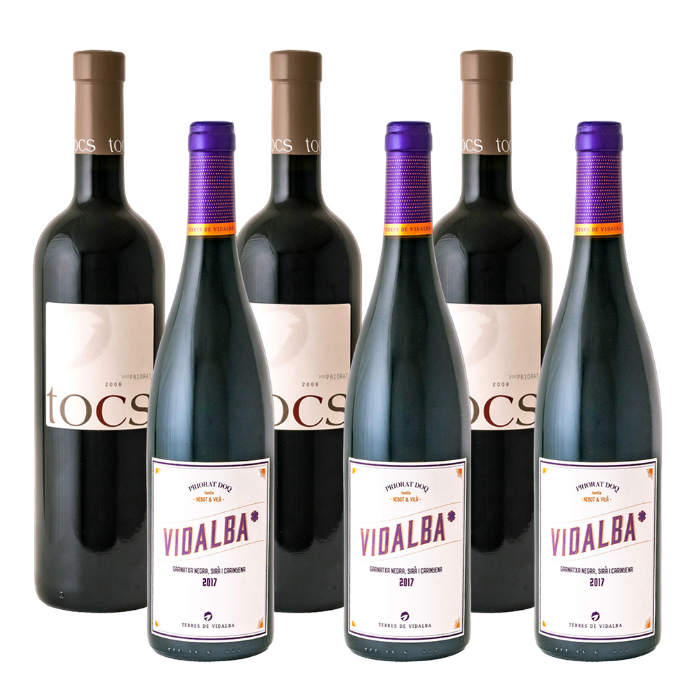 Lot "El Barranc de la Bruixa" format per 3 ampolles de vi negre VIDALBA i 3 ampolles de vi negre TOCS.